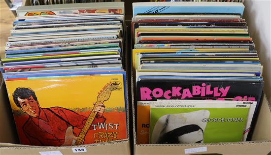 130 collectable Rockabilly vinyl including Gene Vincent, Roy Orbison, Jerry Lee Lewis and Buddy Holly (2 boxes)